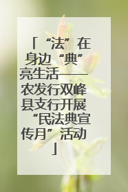 “法”在身边“典”亮生活——农发行双峰县支行开展“民法典宣传月”活动
