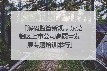 解码监管新规，东莞辖区上市公司高质量发展专题培训举行